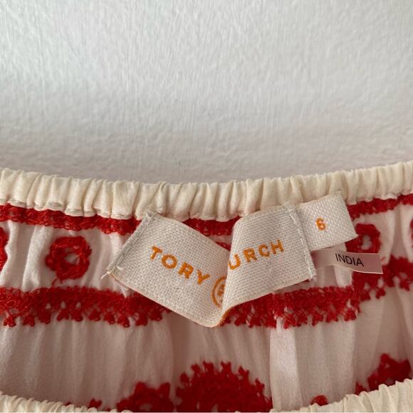 Tory Burch Cream Silk Embroidered Mirror Sequin Off Shoulder Blouse size 6 - Picture 9 of 9